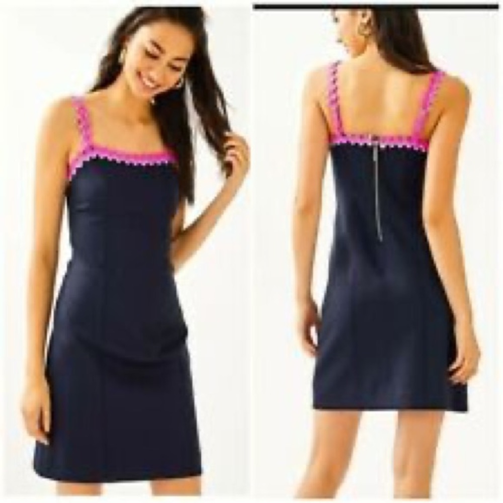Lilly Pulitzer navy blue hot pink Shelbee dress